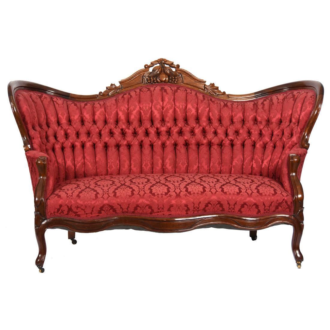 Victorian Walnut Carved Couch Red Velour Sep 07 2019 Woody