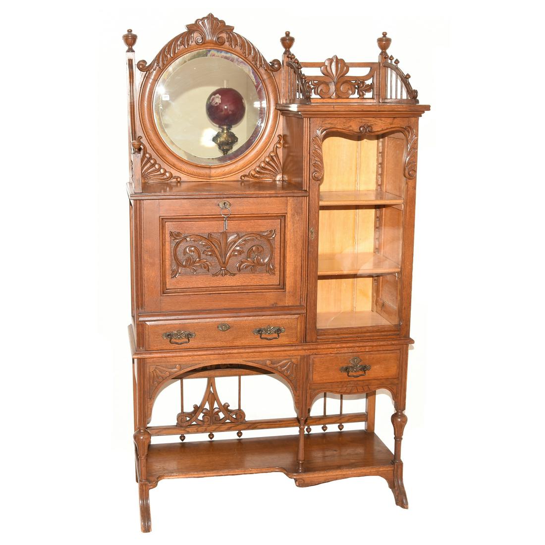 Oak Ladies Writing Desk Attached Curio Cabinet Sep 07 2019