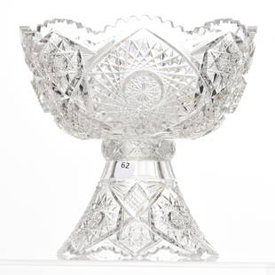 Two Part Punch Bowl, ABCG: Two Part Punch Bowl, ABCG, 9.75" X 10" Hobstar, Crosscut Diamond & Fan Motif; Unknown American Cutter; Slight Roughness on Interior Base Rim