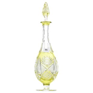 Pedestal Decanter, Val St. Lambert: Pedestal Decanter by Val St. Lambert, BPCG, 13.25" Yellow Cut to Clear, Design HF-173, Balmoral Shape, Matching Numbers on Bottle & Stopper