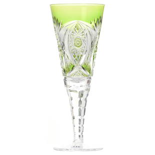 Scheffel Vase, Val St. Lambert: Scheffel Vase by Val St. Lambert, BPCG, 11" Green Cut to Clear, Design 3848/17, Circa 1905, Hobstar Foot