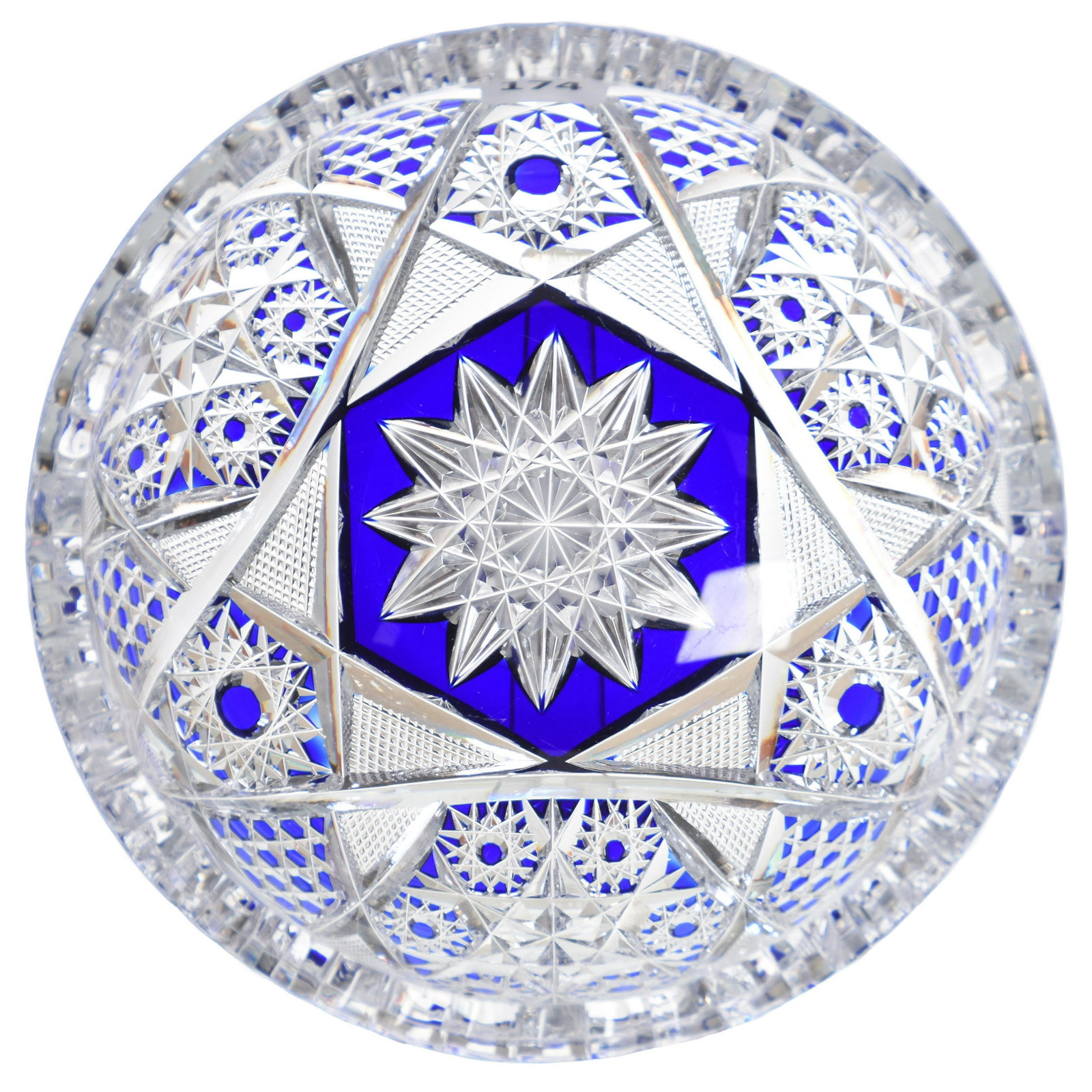Bowl, Val St. Lambert: Bowl by Val St. Lambert, BPCG, 2.75" X 7" Cobalt Blue Cut to Clear, Louis Pattern, Circa 1900, Nice Color