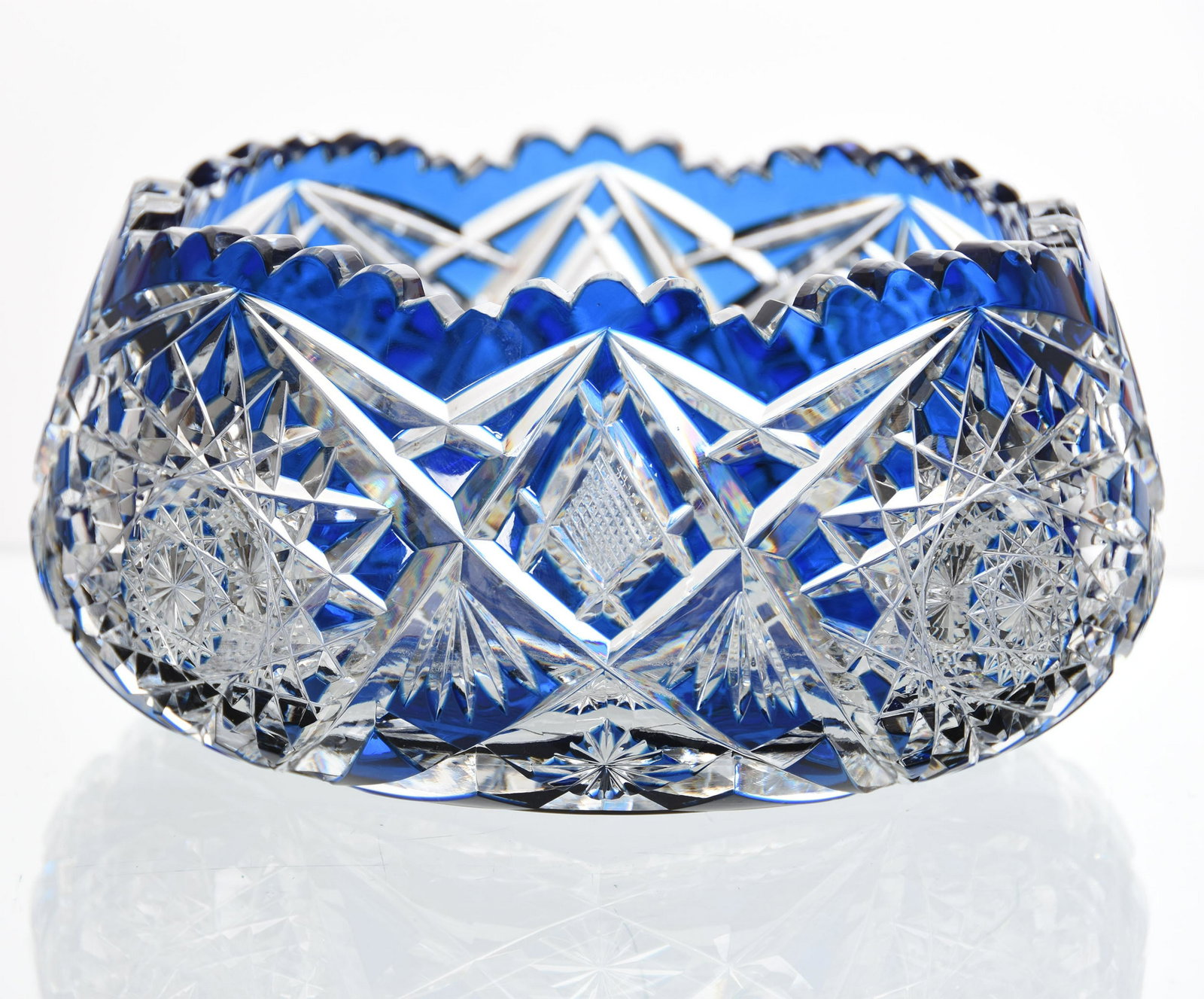 Bowl, Val St. Lambert: Bowl by Val St. Lambert, BPCG, 8" Cobalt Blue Cut to Clear, Design 3863/17, Circa 1908, Nice Color & Clarity