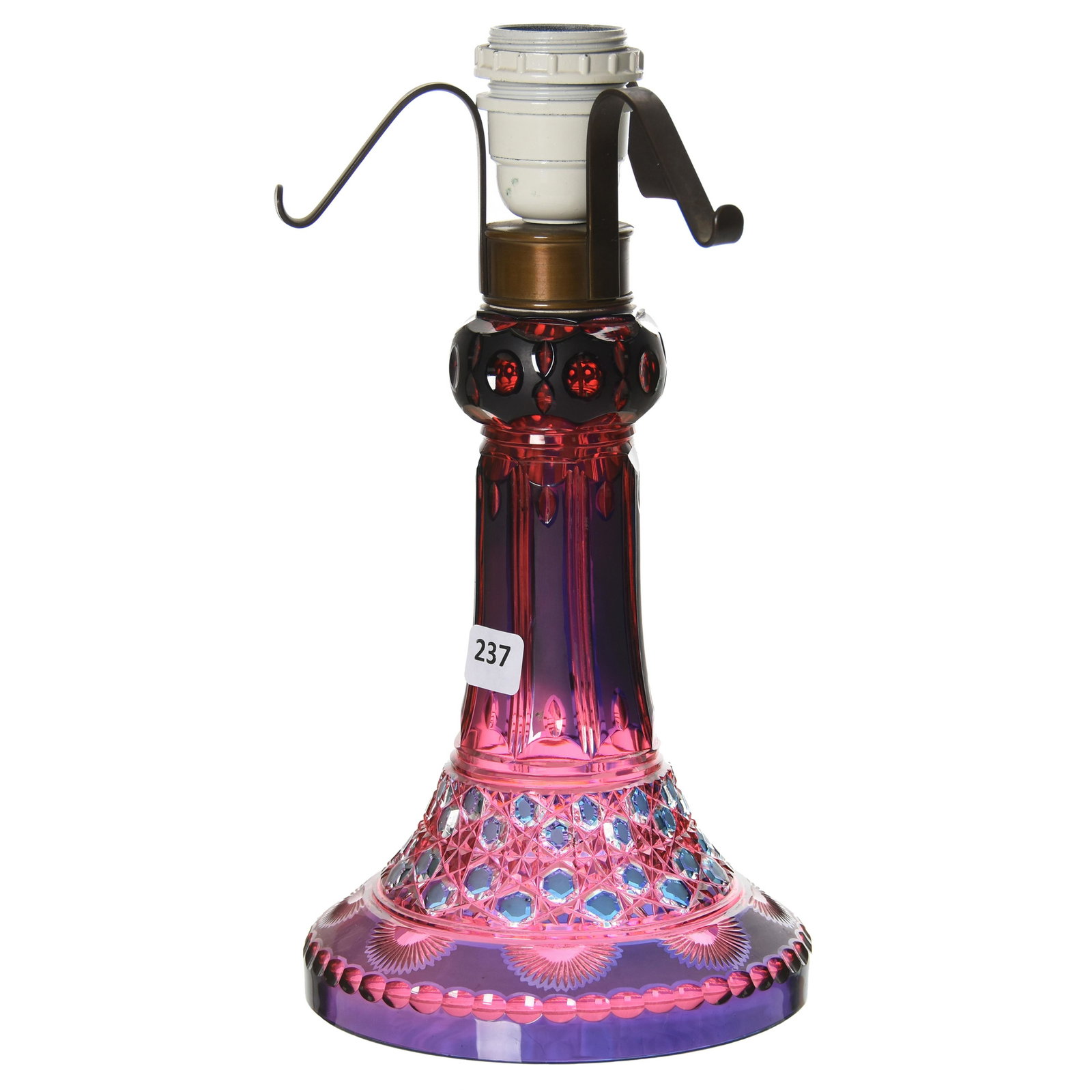 Lamp Base, Val St. Lambert: Lamp Base by Val St. Lambert, BPCG, 12" Cobalt Blue Cut to Cranberry Cut to Clear, Design S/59, Origene Shape, Circa 1925 Satin Finish; Rare Tri Color!