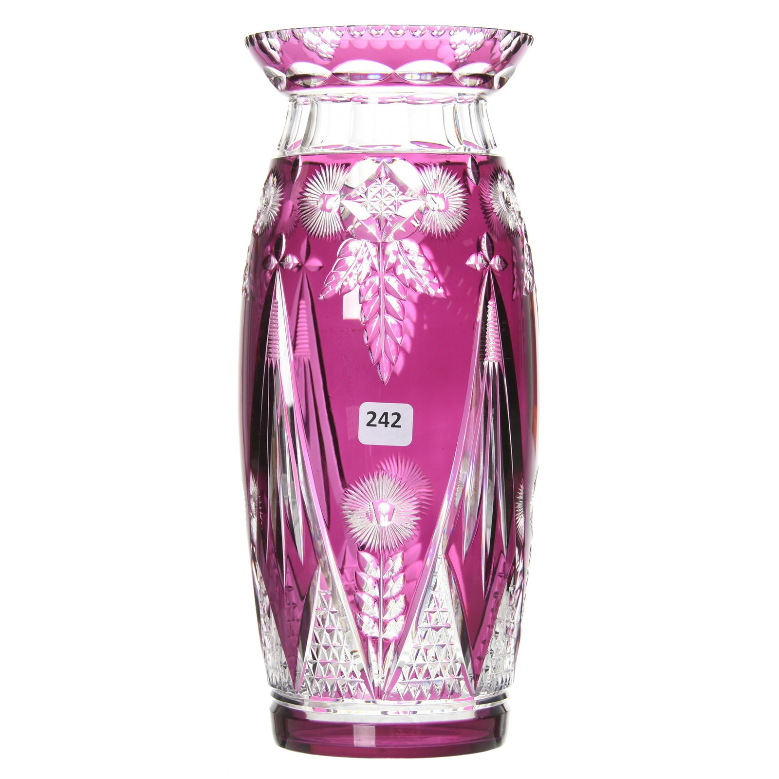 Vase, Val St. Lambert: Vase by Val St. Lambert, BPCG, 12" Amethyst Cut to Clear, Design S/44, Rebecca Shape, Circa 1925