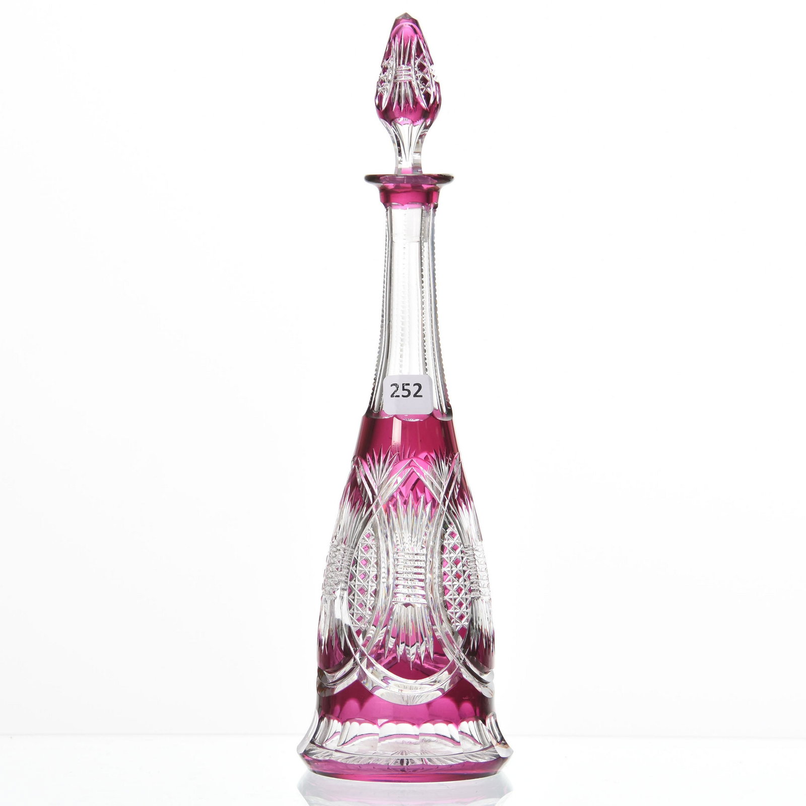 Decanter, Val St. Lambert: Decanter by Val St. Lambert, BPCG, 13" Amethyst Cut to Clear, Design HF-395, Maria Shape, Ray Cut Base