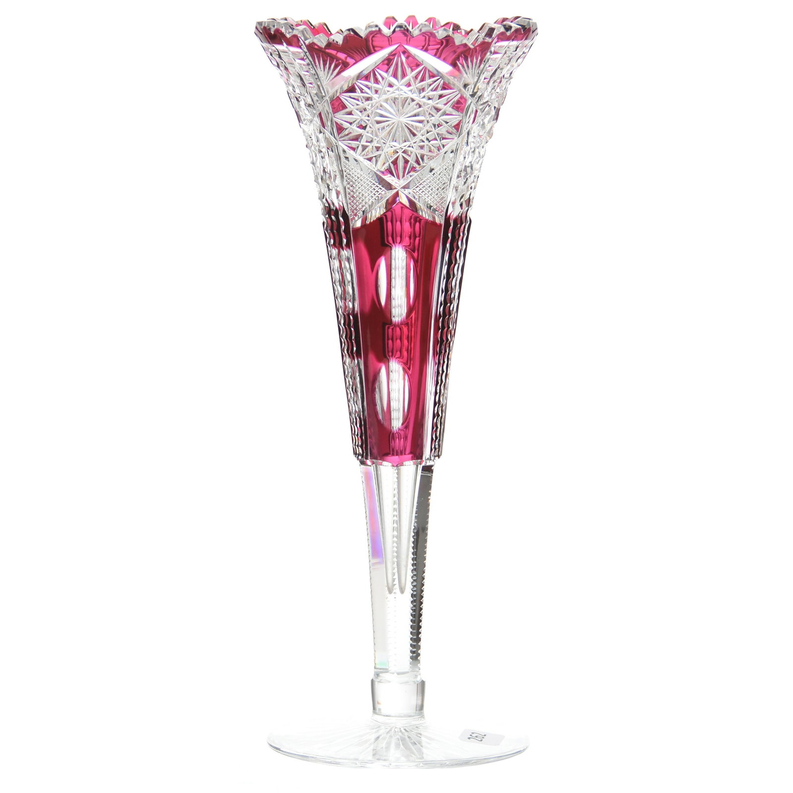 Trumpet Vase, Val St. Lambert: Trumpet Vase by Val St. Lambert, BPCG, 12" Amethyst Cut to Clear, Design HF-193, Circa 1908, Ray Cut Foot