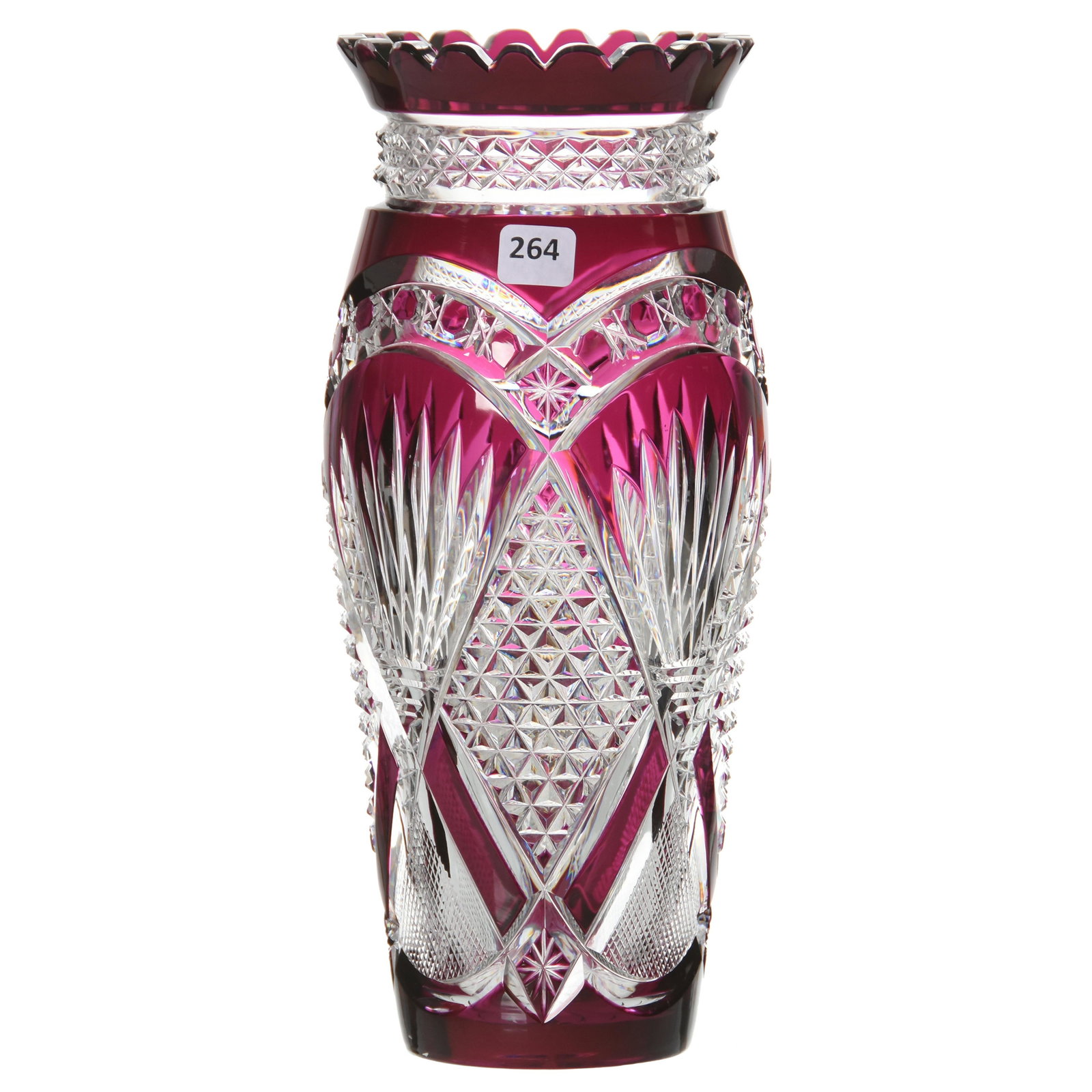 Beautiful Vase, Val St. Lambert: Beautiful Vase by Val St. Lambert, BPCG, 12" Amethyst Cut to Clear, Andover Pattern, circa 1900, Ray Cut Base; Identical Vase Featured in Rarities; Great Blank!