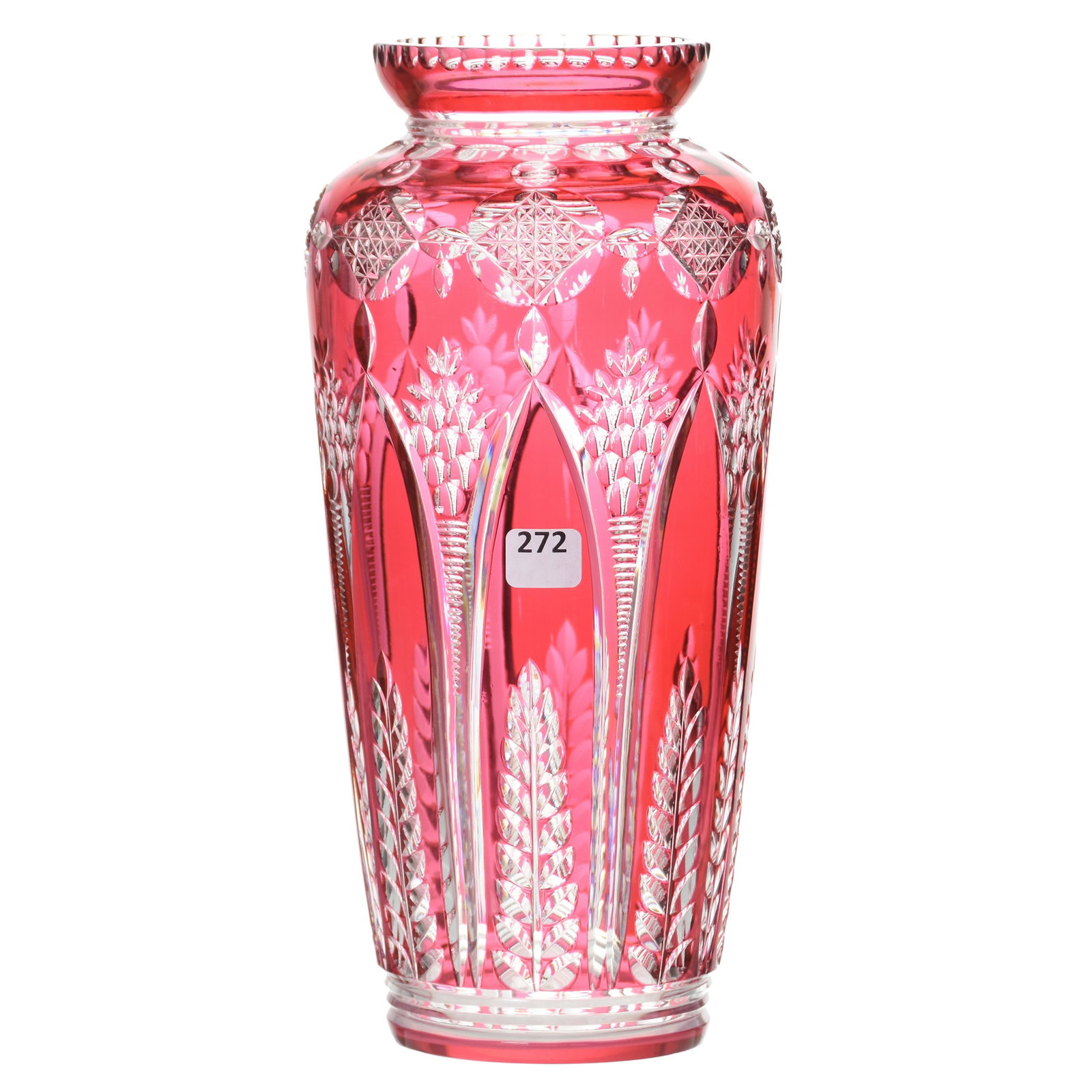 Vase, Val St. Lambert: Vase by Val St. Lambert, BPCG, 11.75" Cranberry Cut to Clear, Design S/14, Viennois Shape, Circa 1925