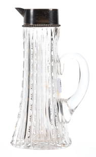 Tall Cream Pitcher, ABCG by Meriden: Tall Cream Pitcher, ABCG by Meriden 6.75" Prism Cut Body, Ray Base, Sterling Silver Spout Marked Wilcox; Circa 1910's, Private Collection