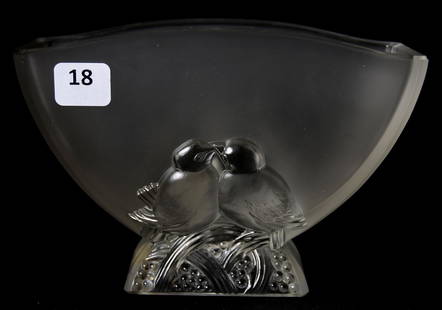 Signed Verlys Frosted Art Glass Vase: Signed Verlys Frosted Art Glass Vase, 4.5" x 6.5" Embossed Bird Design; Circa 1940's, Margaret and the Late Joseph Karr Sr., Arkansas
