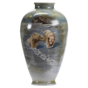 Vase, Marked Royal Bayreuth, Polar Bears: Vase, Marked Royal Bayreuth, Polar Bears 8.5" x 5" Rare Scene, Nice Quality; Circa 1900's, Don Dukeman Collection