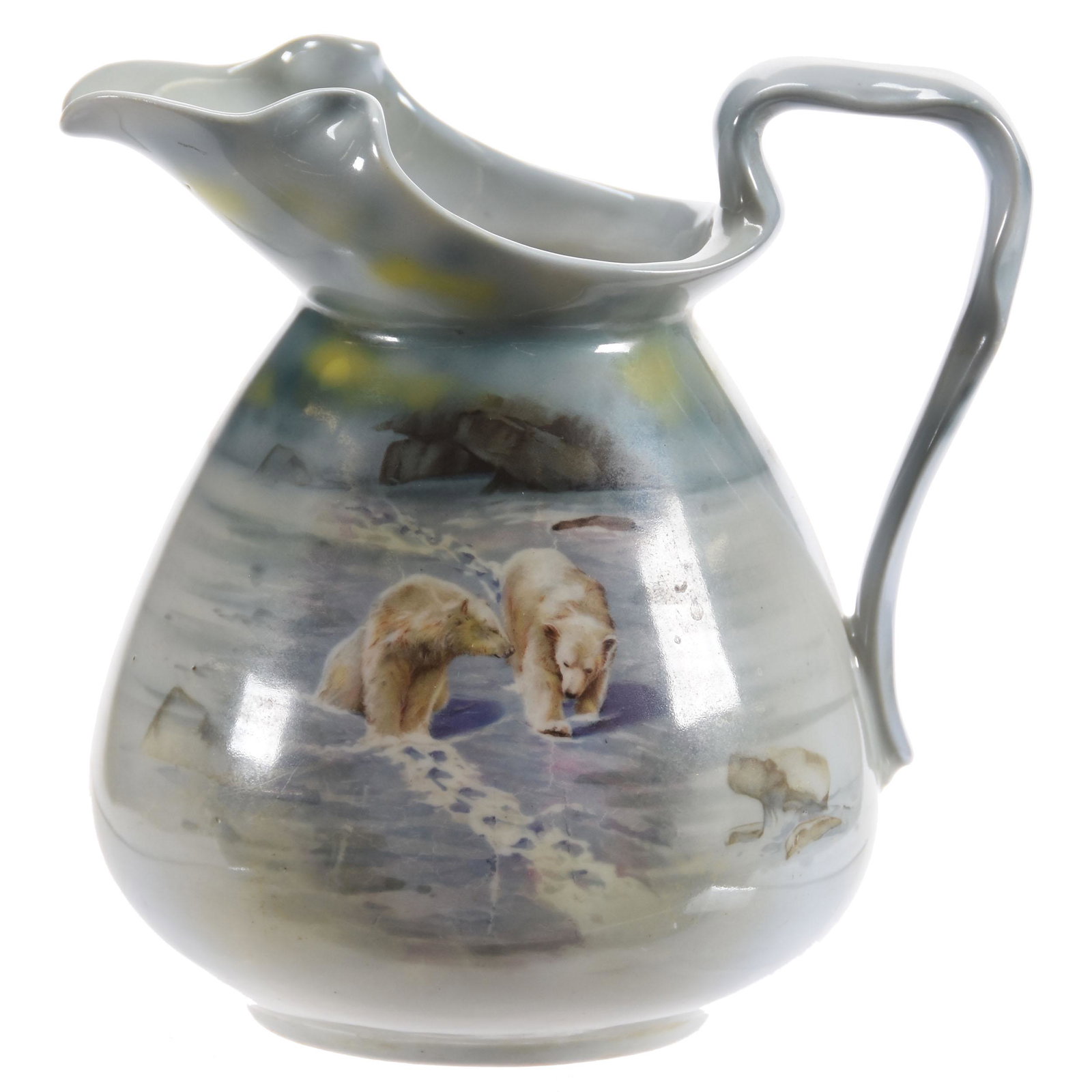 Large Pitcher, Marked Royal Bayreuth, Polar Bears: Large Pitcher, Marked Royal Bayreuth, Polar Bears, 7" x 6.75" Very Rare Scene on Sizable Piece; Circa 1900's, Don Dukeman Collection