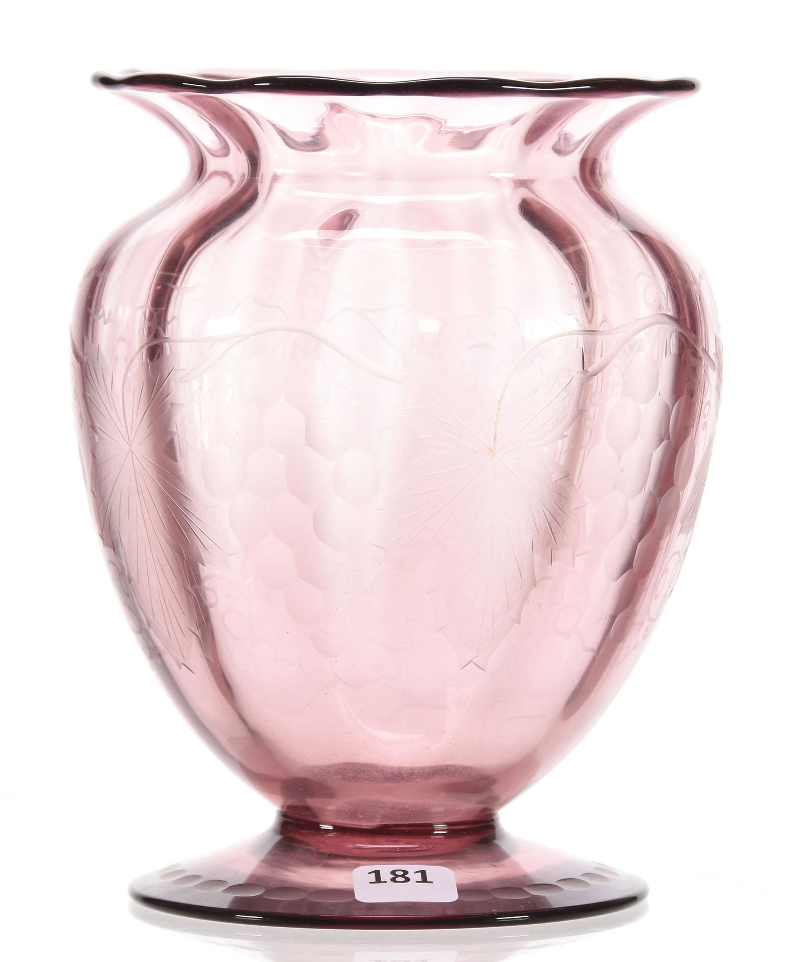 Pedestal Vase by Pairpoint, Solid Amethyst: Pedestal Vase by Pairpoint, Solid Amethyst, 7" x 5.5" Engraved Vintage Motif; Circa 1920's, Margaret and the Late Joseph Karr Sr., Arkansas