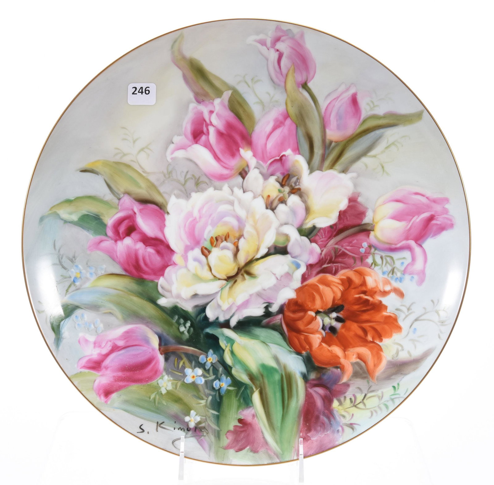 Noritake Round Charger, Hand-Painted: Noritake Round Charger, Hand-Painted, 14" Colorful Floral Decor, Artist Signed S. Kimora; 20th Century, Margaret and the Late Joseph Karr Sr., Arkansas