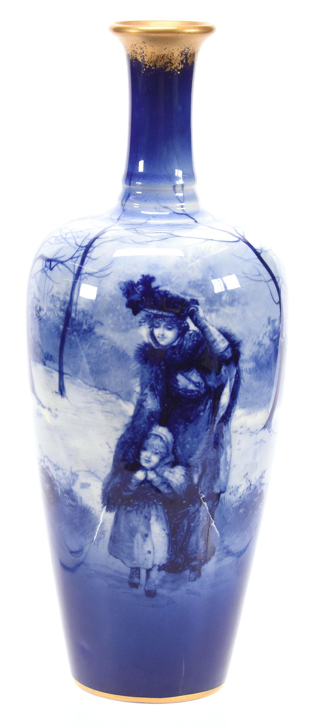 Vase, Unmarked Royal Bayreuth, Blue Children: Vase, Unmarked Royal Bayreuth, Blue Children, 10" x 4" Woman and Child Scenic Decor, Nice Detail; Circa 1900's, Don Dukeman Collection