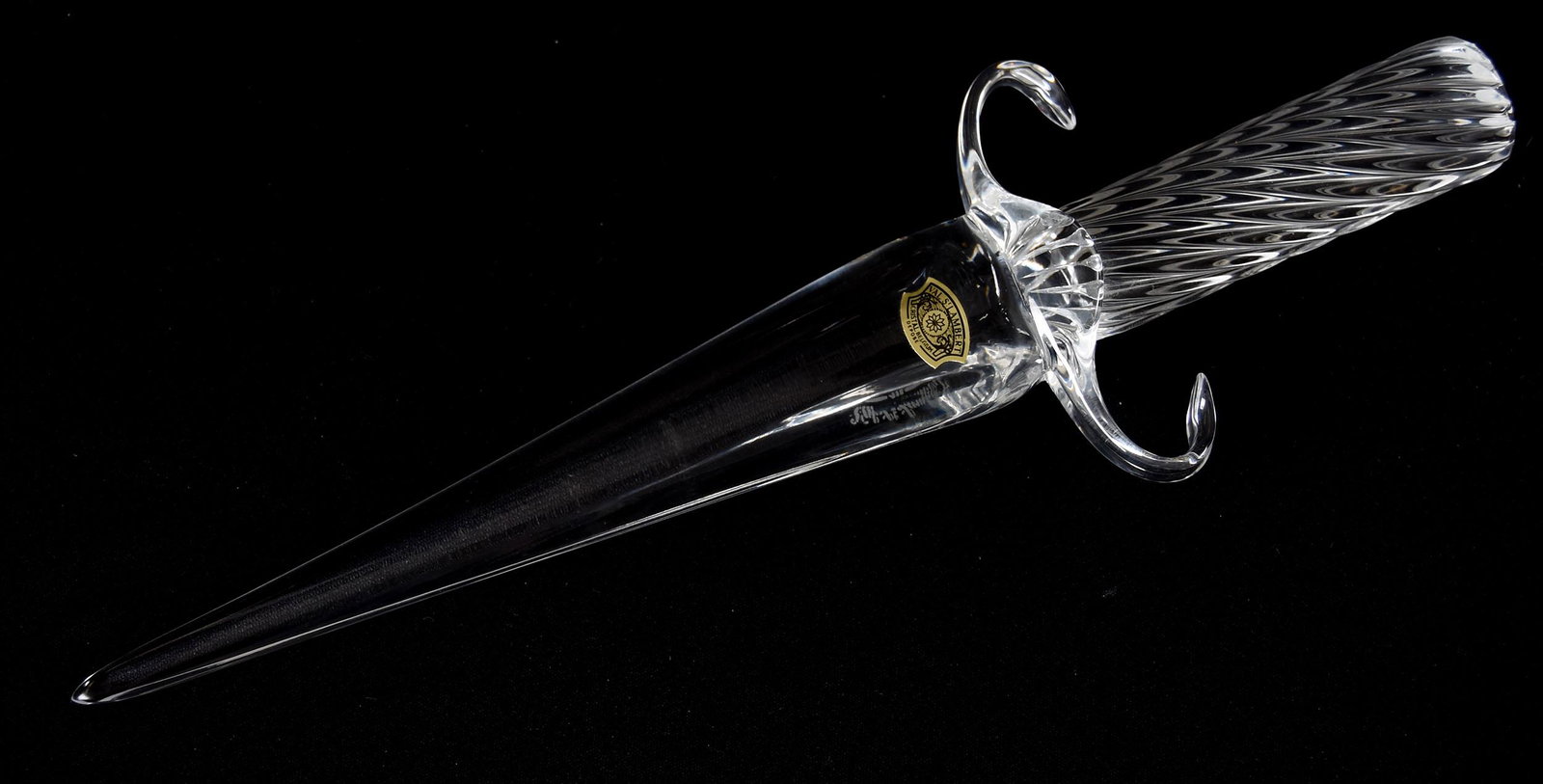 Signed Val St Lambert Crystal Dagger, Original Box: Signed Val St Lambert Crystal Dagger, Original Box; 11.5" Dagger, 12" Box; Circa 1960's, Margaret and the Late Joseph Karr Sr., Arkansas