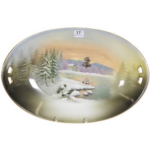 Bunn Tray, Marked RS Tillowitz, Snowbird Scene: Bunn Tray, marked R.S. Tillowitz, Snowbird scene; 12.5" gray tones; Terry Eichler Estate, Wisconsin