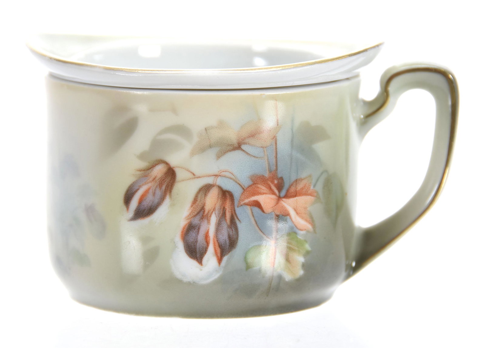 2-Piece Pudding Cup, Marked RS Germany: 2-Piece Pudding Cup, marked R.S. Germany; 2.5" Pattern titled "Cottonplant" green tones; Eseline Reynolds Estate, California