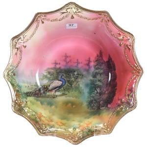 Bowl, Marked RSP, Mold 155, Peacock Scene