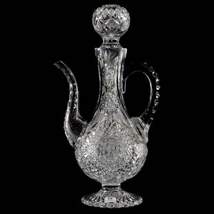 Pedestal Hookah Shaped Coffee Pot: Pedestal Hookah Shaped Coffee Pot, ABCG; 15.5" x 8" large hobstar, strawberry diamond, nailhead diamond & fan motif; large doorknob size stopper, scalloped hobstar foot, triple notched handle,