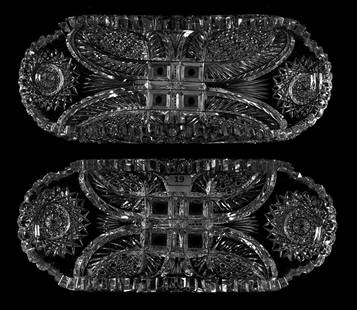 (2) Celery Trays, Pinetree Pattern: (2) Celery Trays, Pinetree Pattern, ABCG; 11.75" pattern description as described by Pearson Vol. I, pg.151; clear blanks; Sam & Becky Story Estate, Missouri