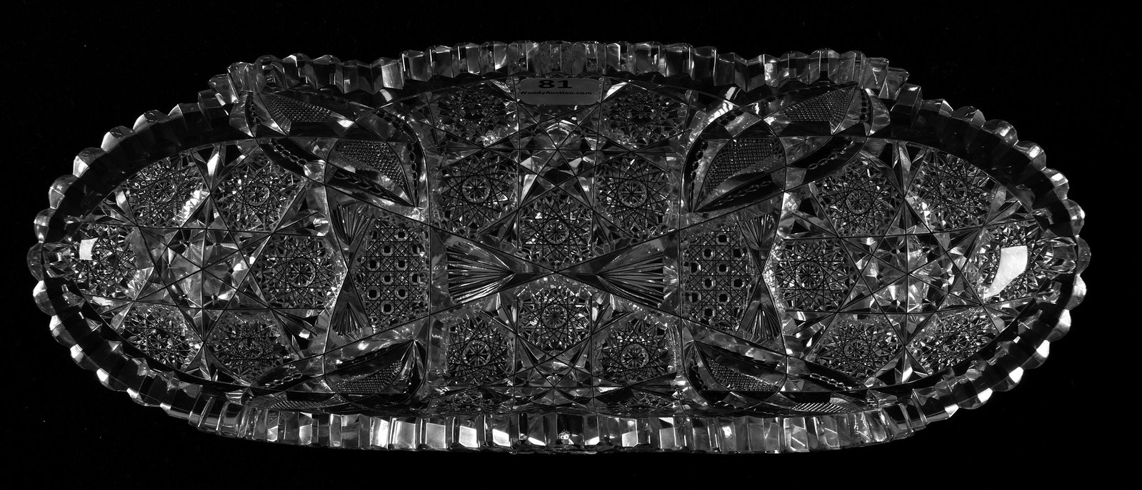 Celery Tray, Signed Fry, Hoare Yucatan Variation: Celery Tray, Signed Fry, Hoare Yucatan Variation, ABCG; 11.5" clear blank, sharp cutting; Sam & Becky Story Estate, Missouri
