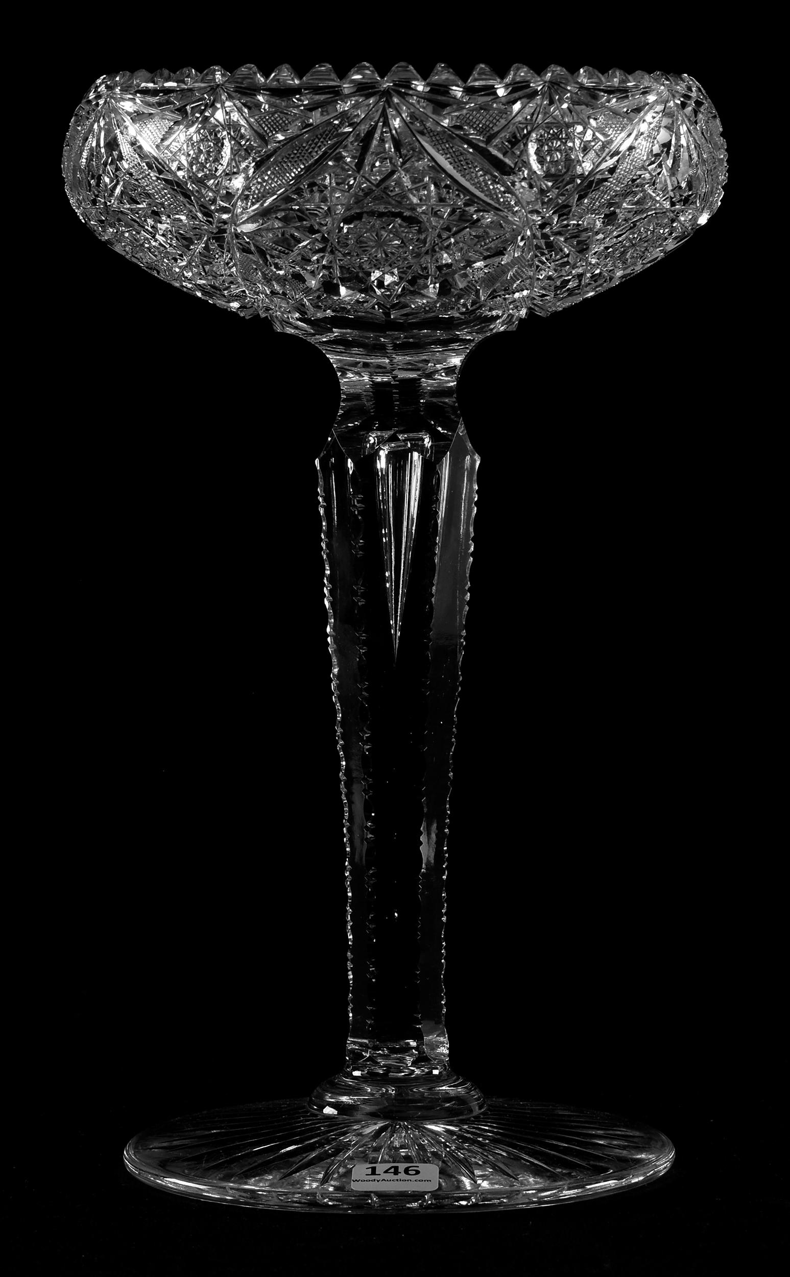 Compote, Pattern #100 by Elmira: Compote, Pattern #100 by Elmira, ABCG; 11.5" x 7" Tear drop notched stem, ray base; rolled rim, clear blank; Sam & Becky Story Estate, Missouri