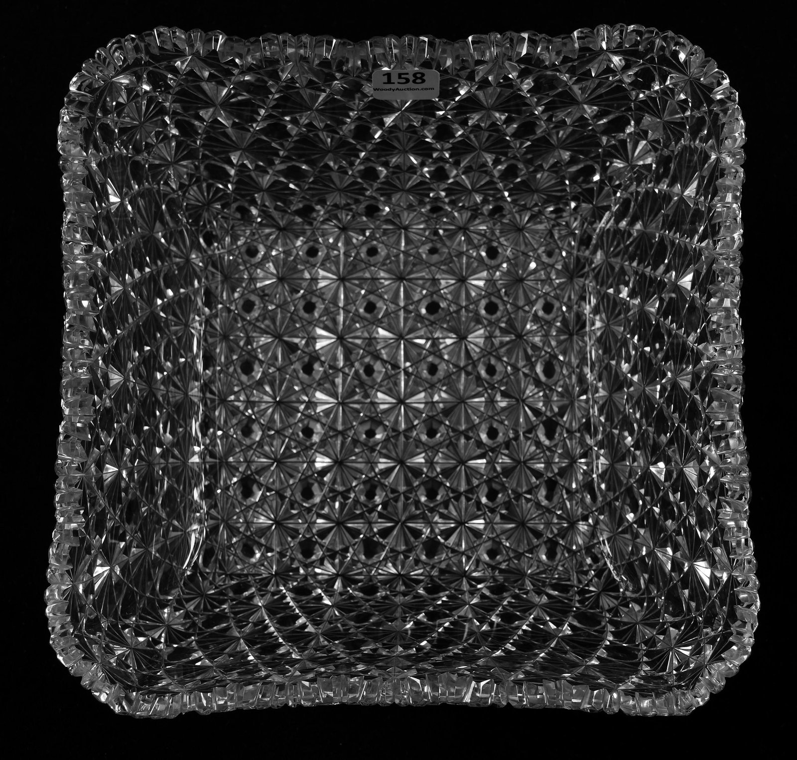 Square Bowl, Russian Pattern: Square Bowl, Russian Pattern, ABCG; 3.5" x 8.75" Clear cut buttons, completely cut; Sam & Becky Story Estate, Missouri
