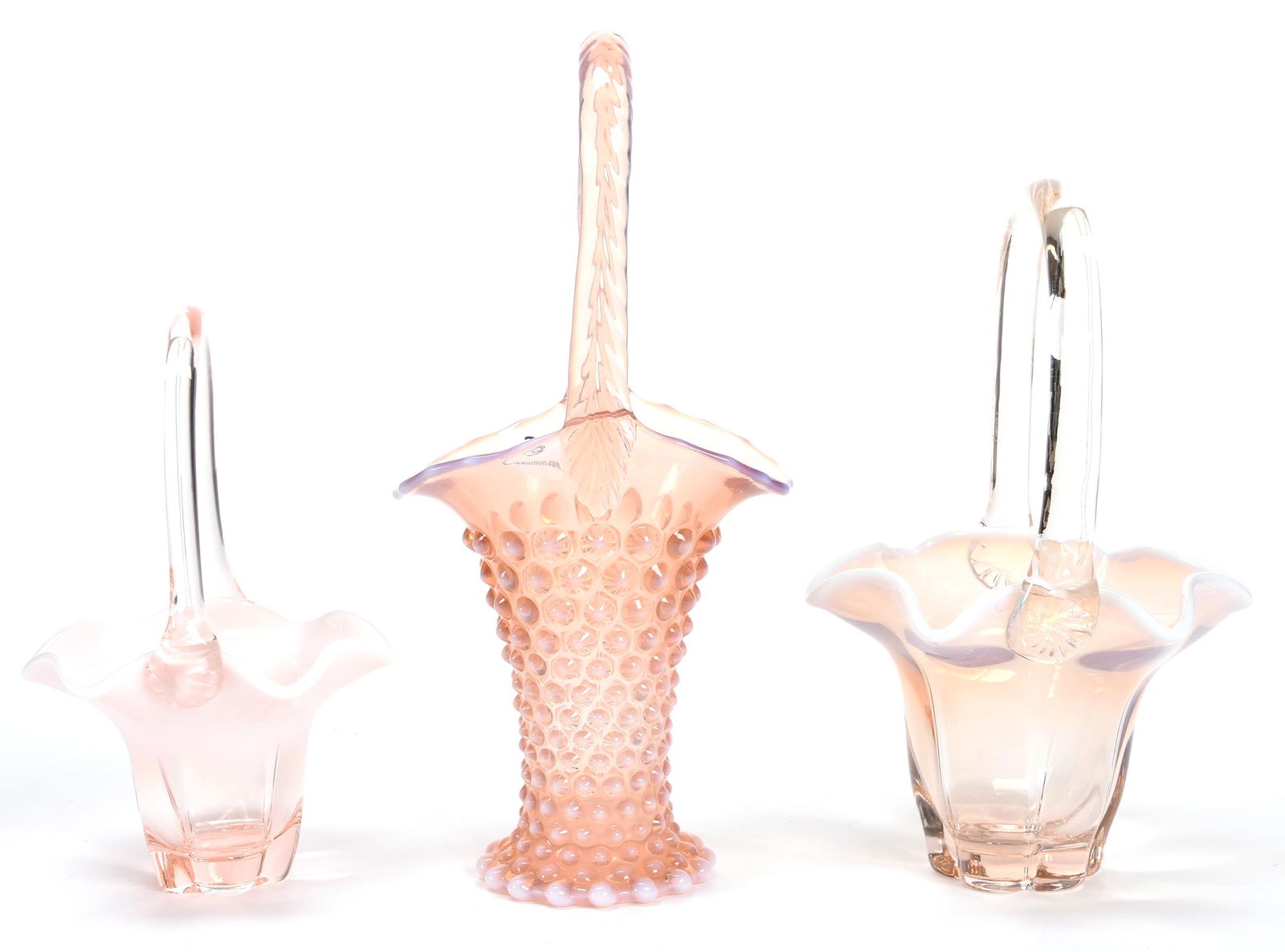 (3) Pink Opalescent Art Glass Basket, Duncan Miller (1 of 3)