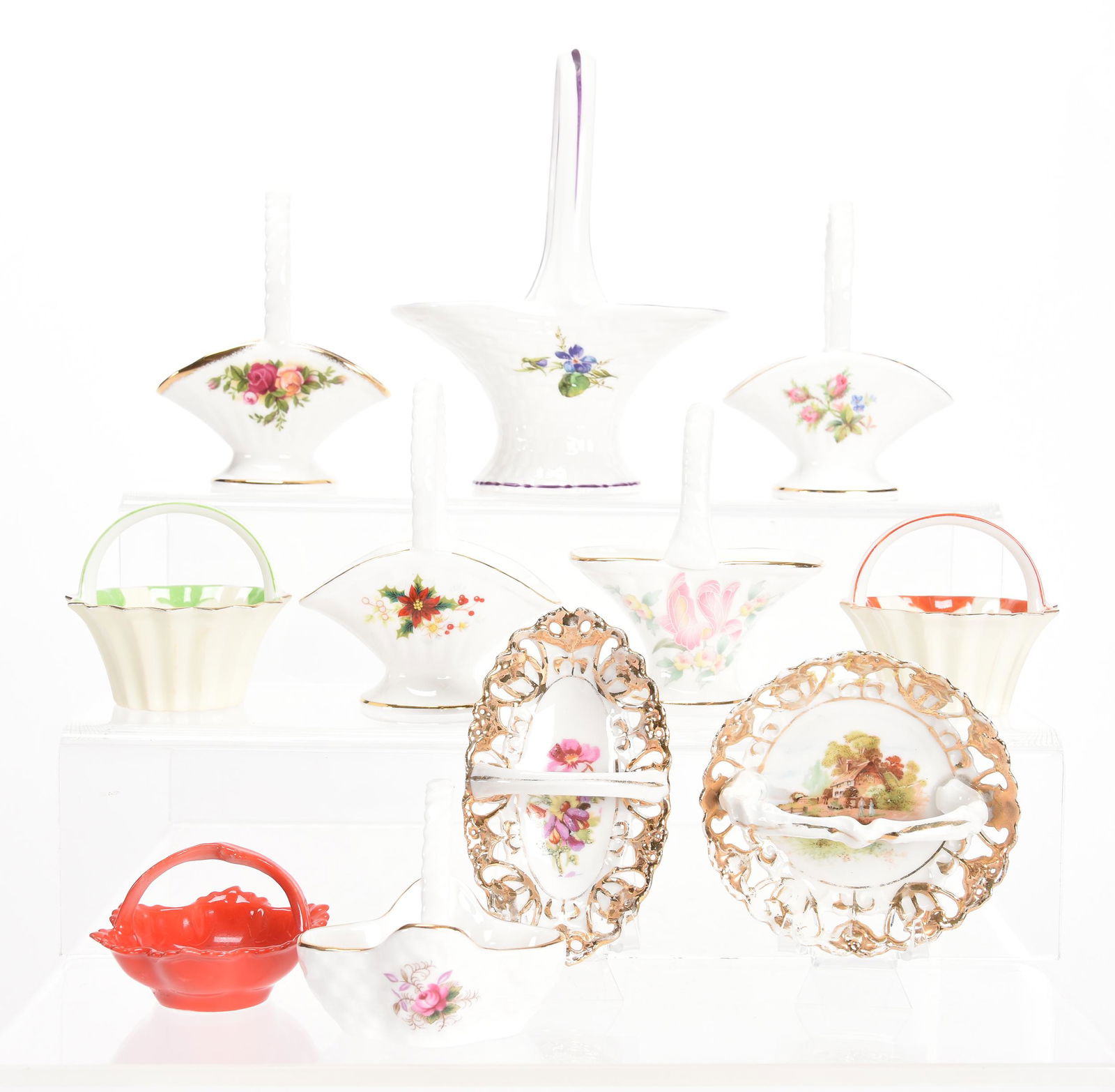 (11) Small porcelain Baskets - Various designs (1 of 6)