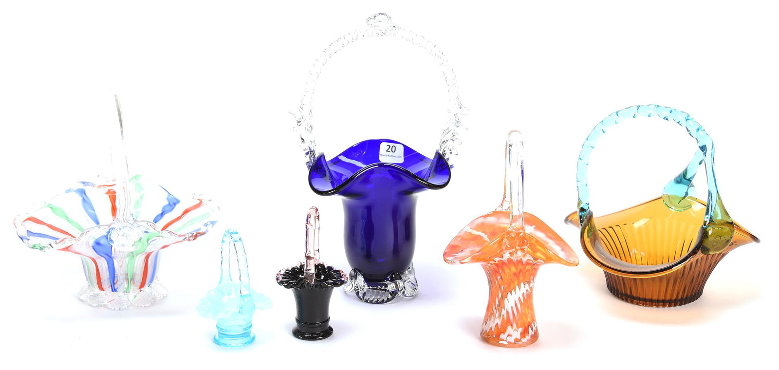 (6) Colored Art Glass Baskets - Various designs (1 of 3)