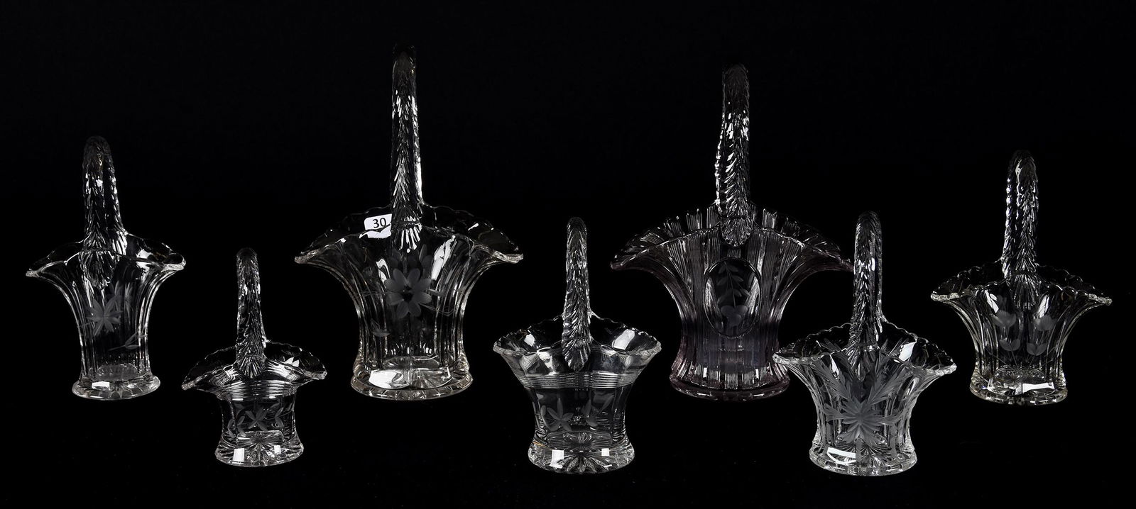 (7) Clear Glass Baskets by Duncan Miller, circa 1930 (1 of 9)