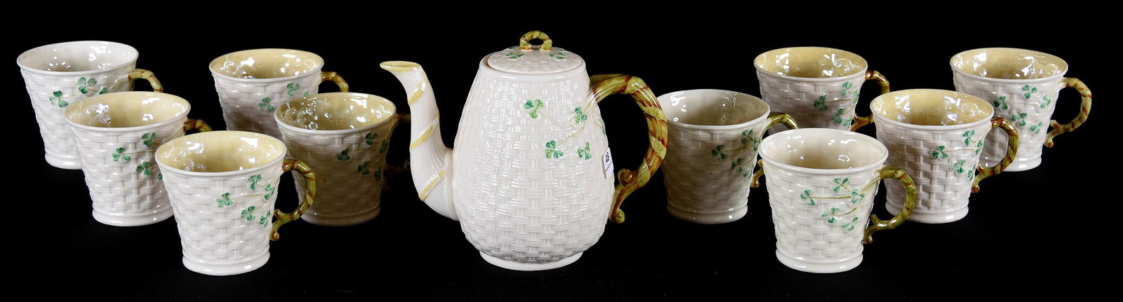 Irish Belleek coffee set, green mark (1 of 3)