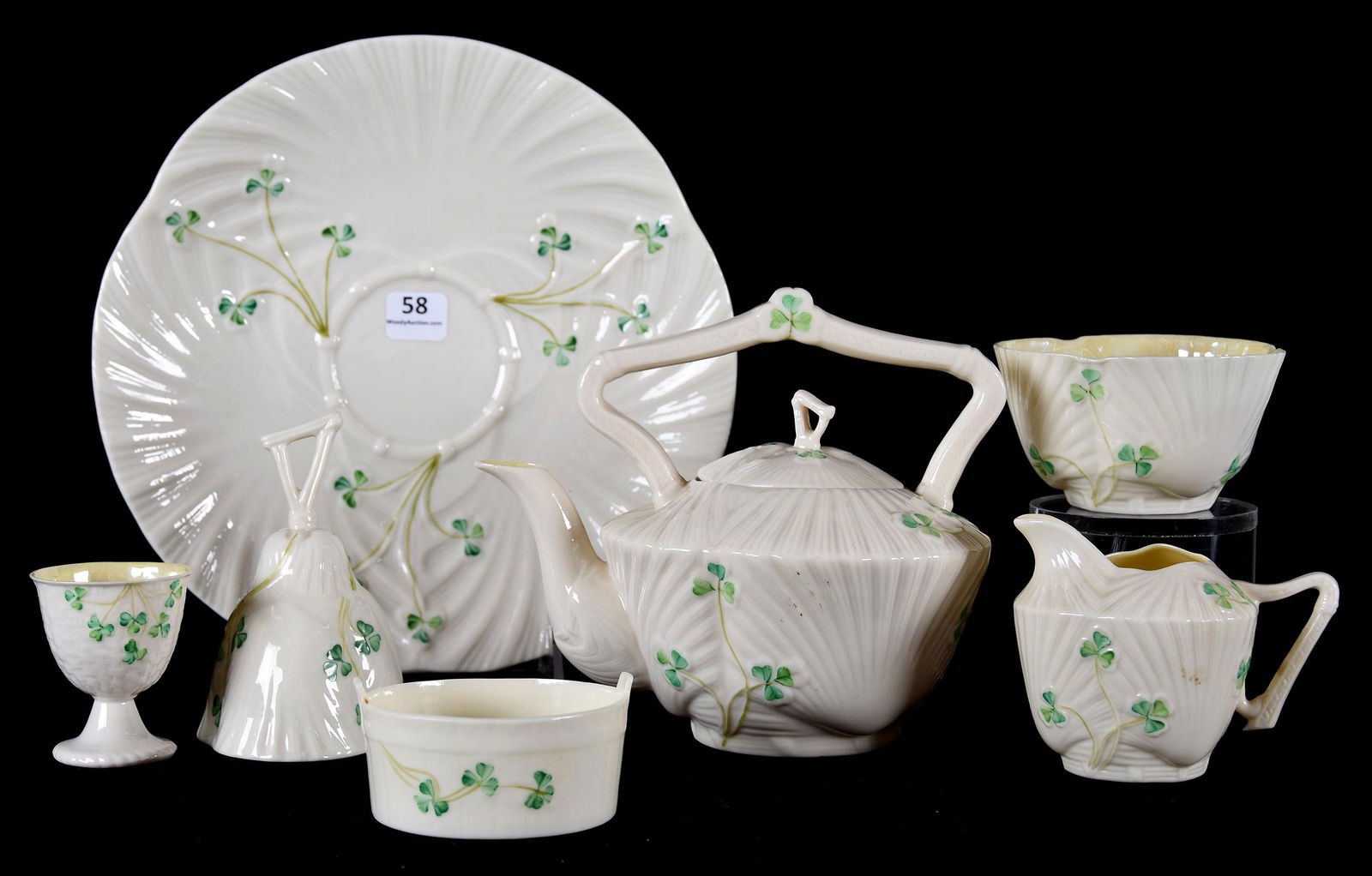(7) Irish Belleek table items, green mark (1 of 3)