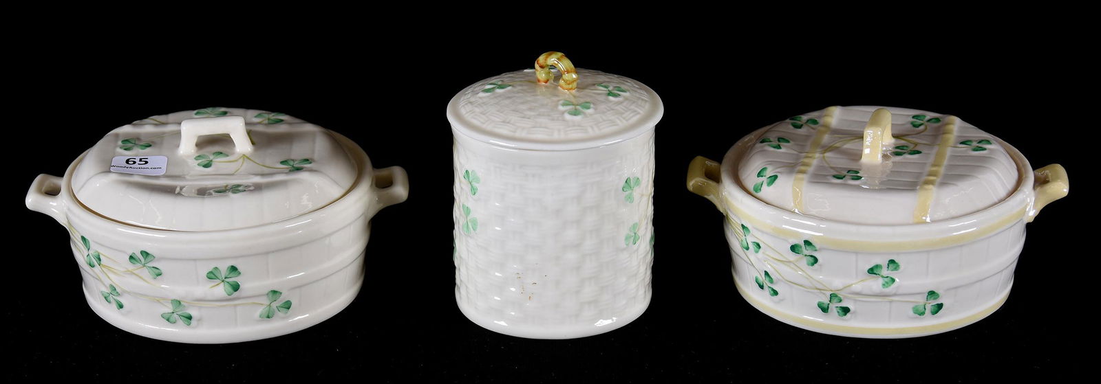 (3) Irish Belleek Shamrock pattern lidded items (1 of 3)