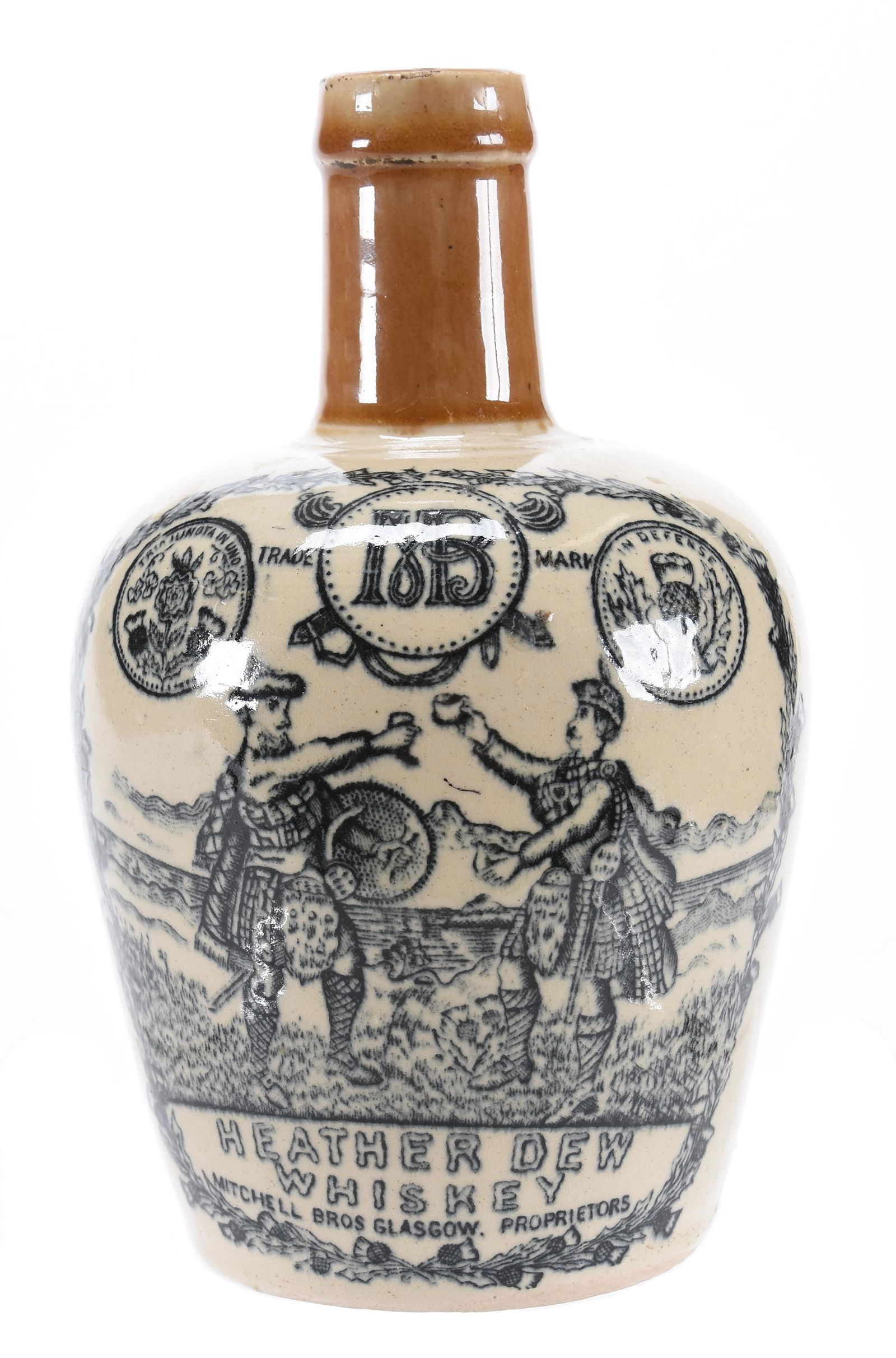 Stoneware advertising 1/4-gallon flagon circa 1880's (1 of 3)