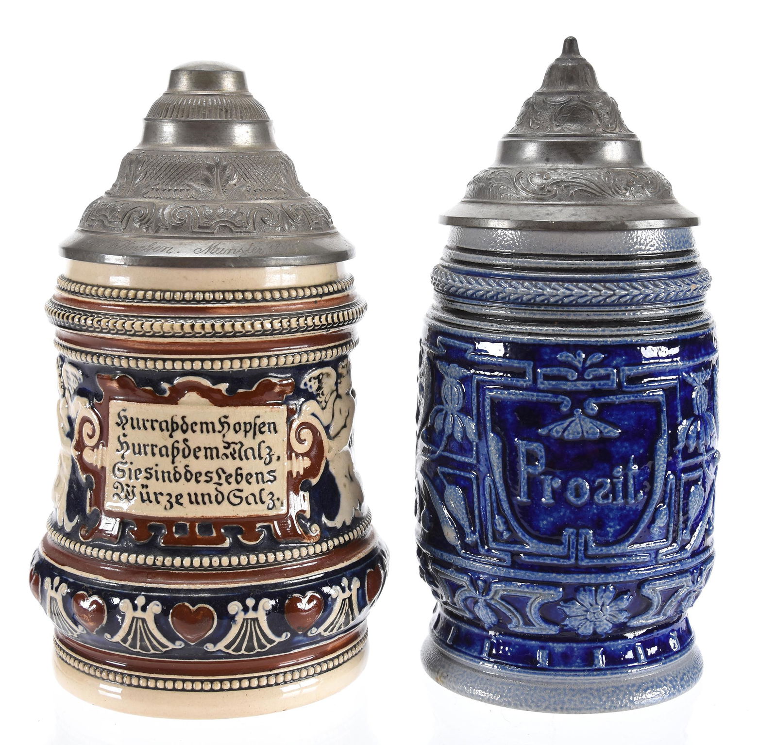 (2) Stoneware German steins with pewter lids (1 of 5)