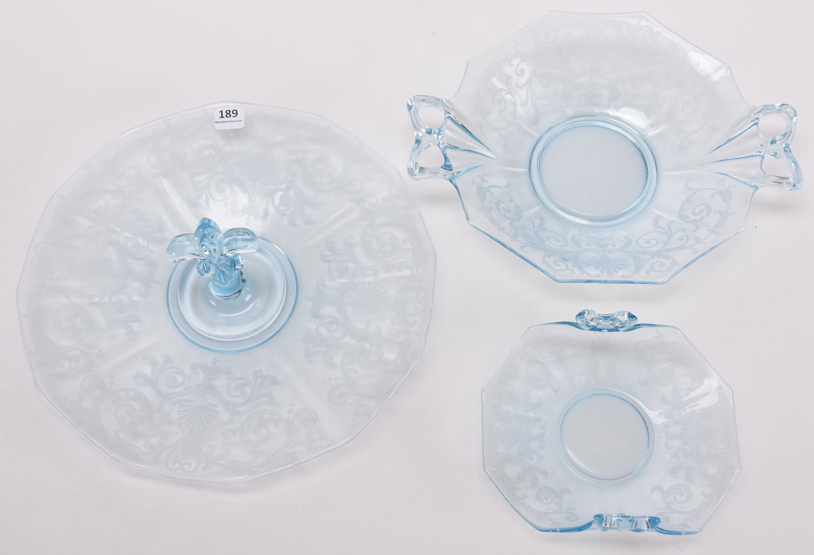 (3) Fostoria Versailles pattern items, Azure blue (1 of 3)