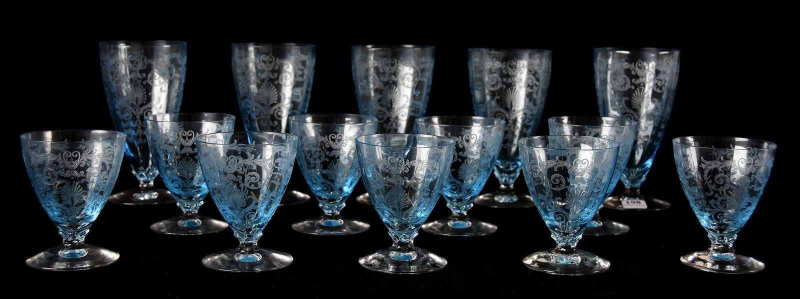 (14) Fostoria Versailles pattern stems, Azure Blue (1 of 3)