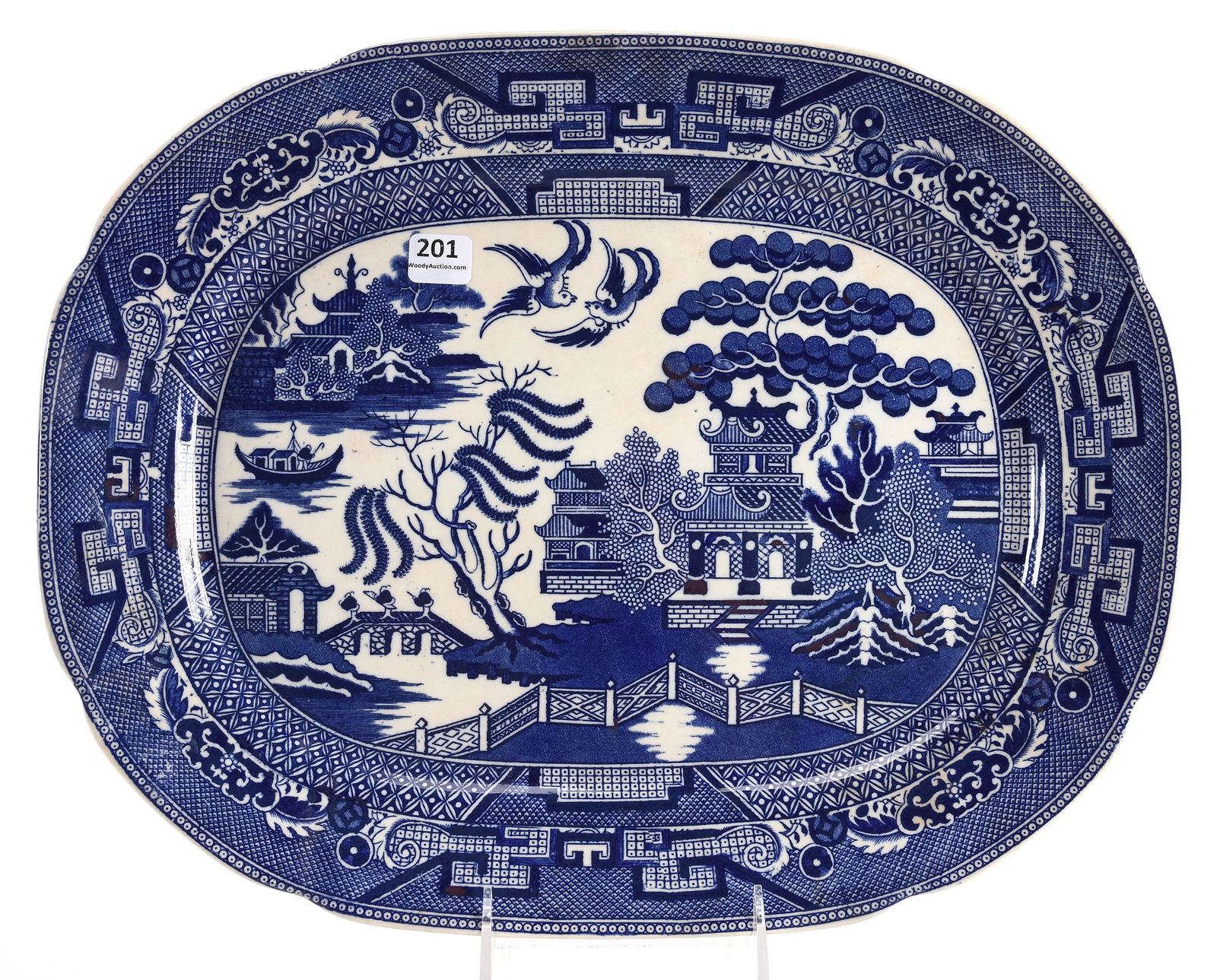 Flow blue tray, Willow pattern by Allerton's (1 of 3)