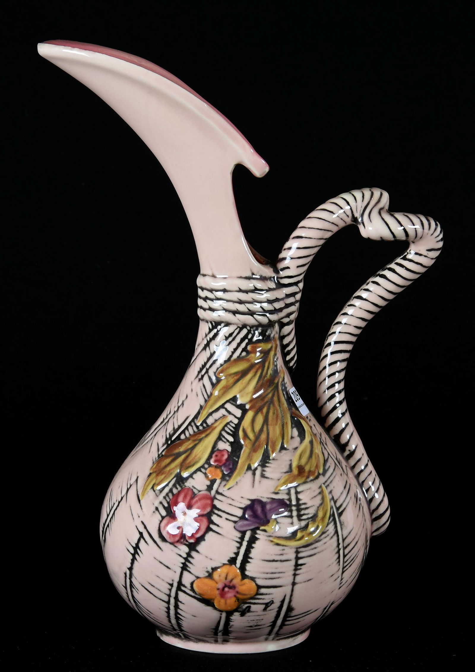 Hull pottery handled ewer, Blossom Flight pattern (1 of 3)