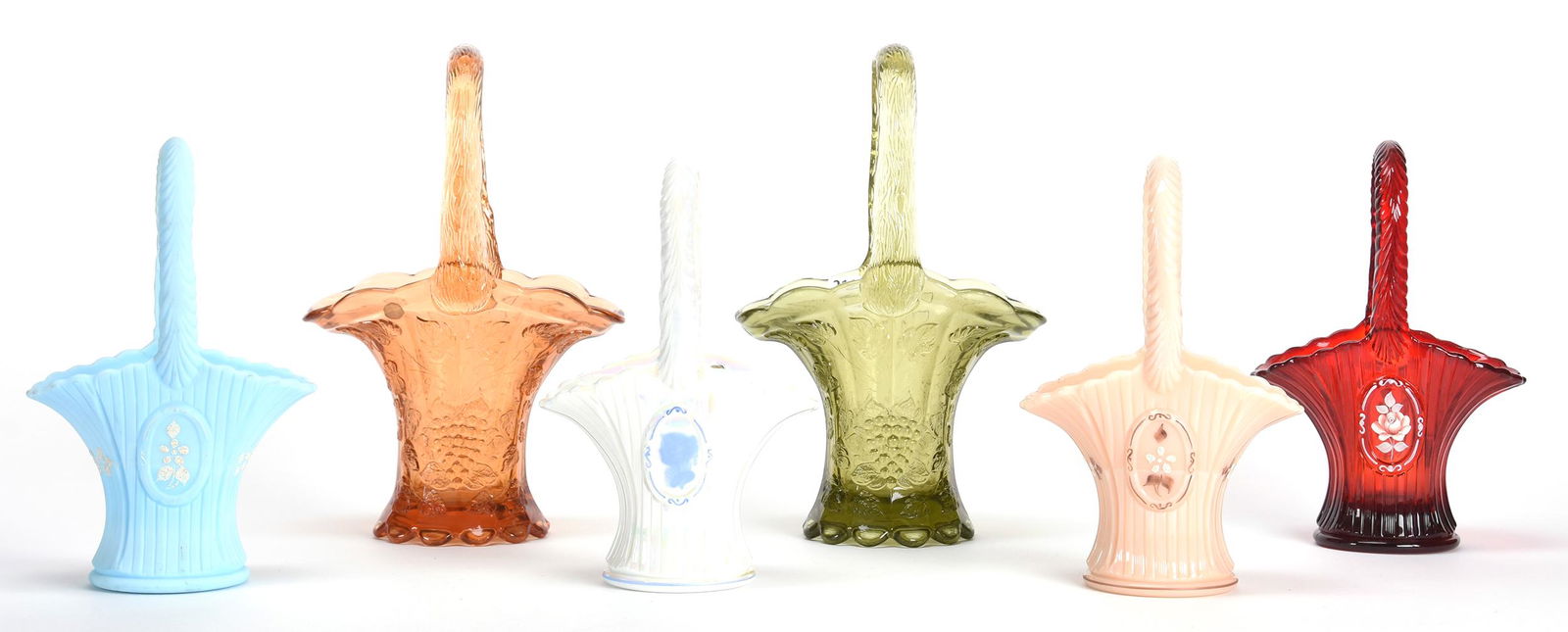 (6) Westmoreland art glass baskets, various colors (1 of 4)