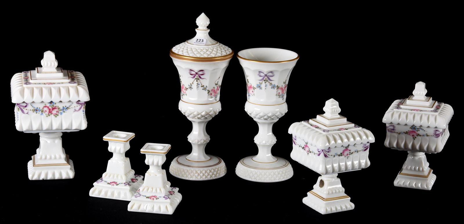 (7) Westmoreland milk glass enameled bow & rose (1 of 2)