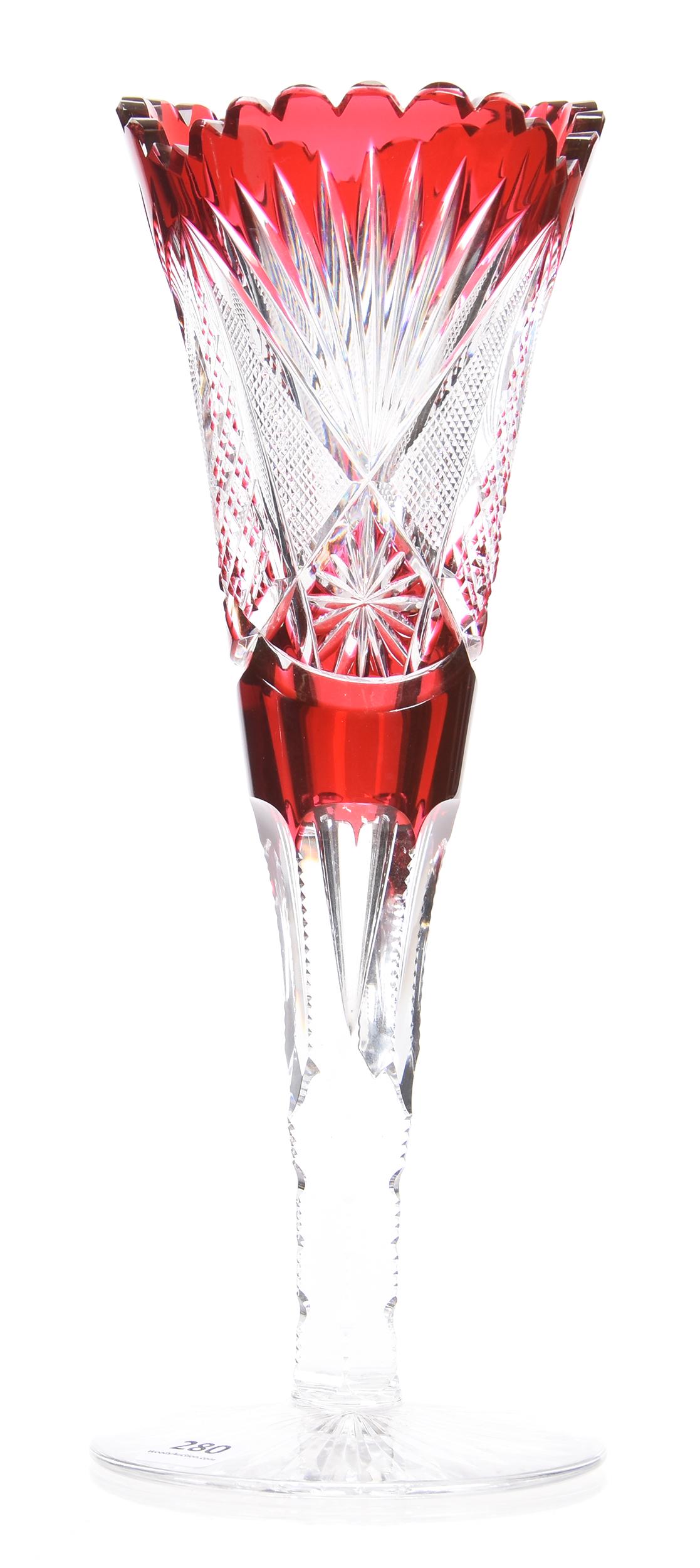 Vase by Val St. Lambert, BPCG, Red cut to clear (1 of 3)