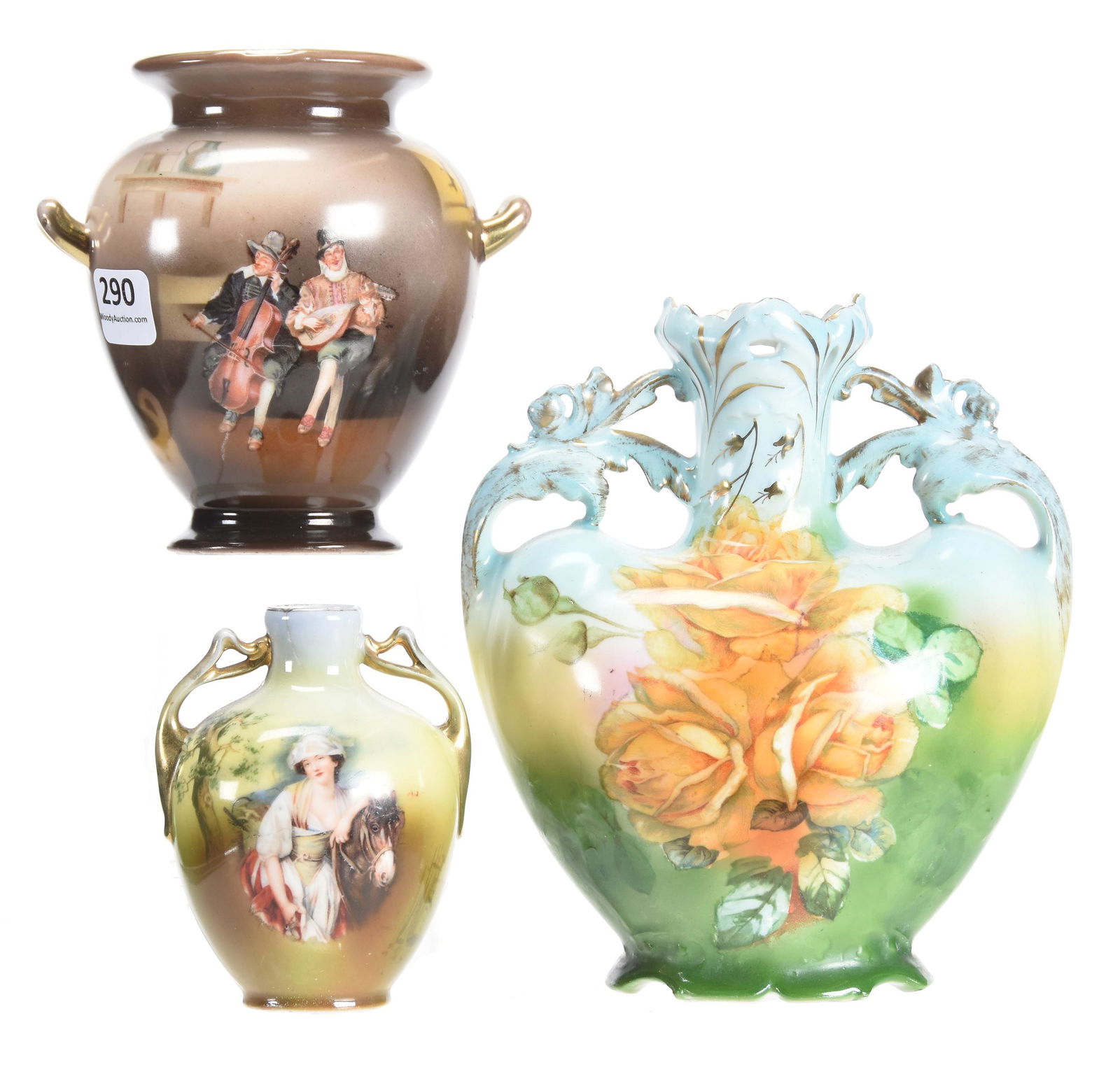 (3) Royal Bayreuth vases with various scenes (1 of 3)