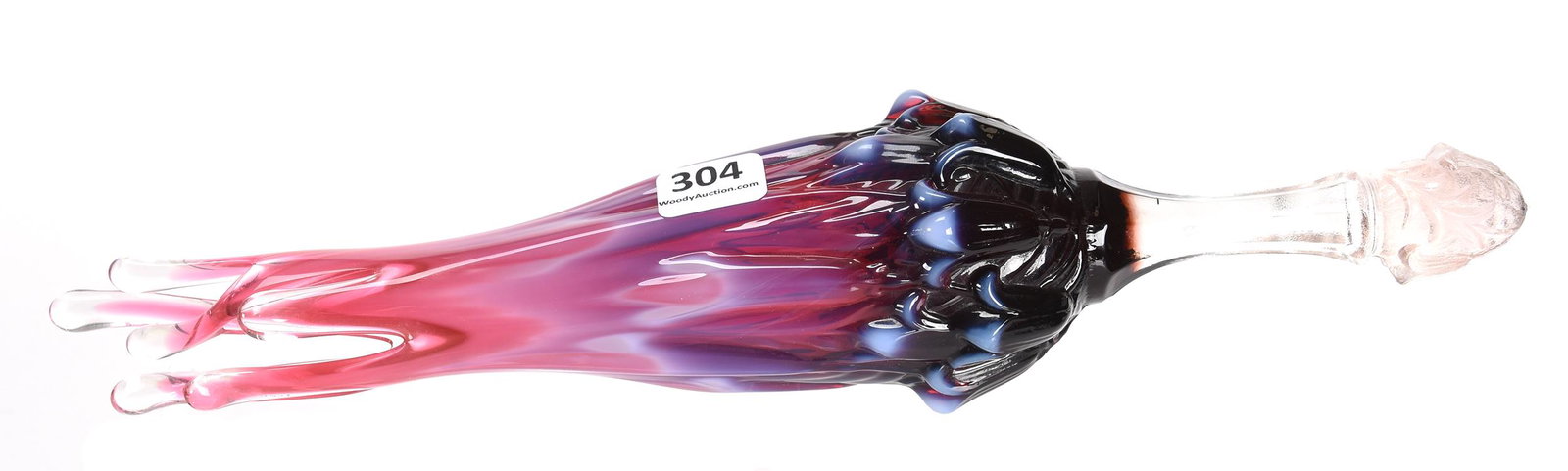 Novelty Fenton lay down rose stem made from bell: Novelty Fenton lay down rose stem made from bell 12" Plum opalescent - This item was given to Mrs. Houghton after attending a talk by Frank Fenton in the Kansas City area during the 1980's/90's. Uniqu