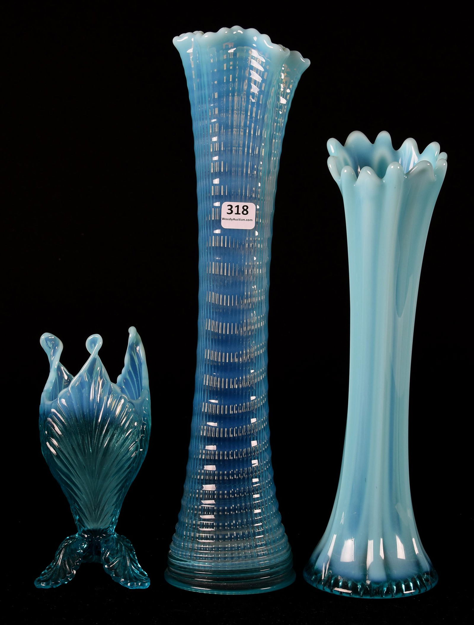 (3) Blue opalescent EAPG vases (1 of 2)