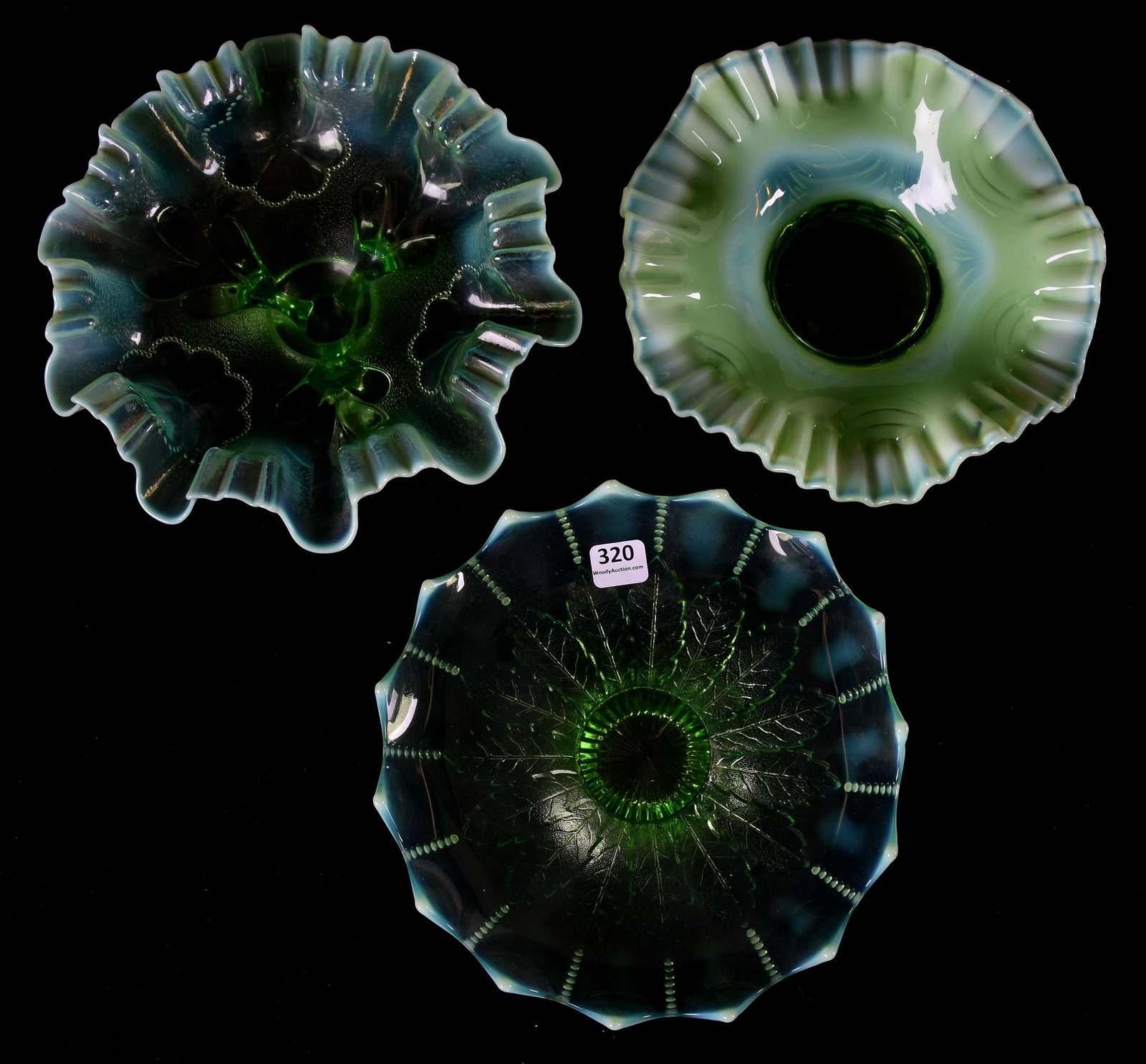 (3) Green opalescent EAPG bowls (1 of 3)