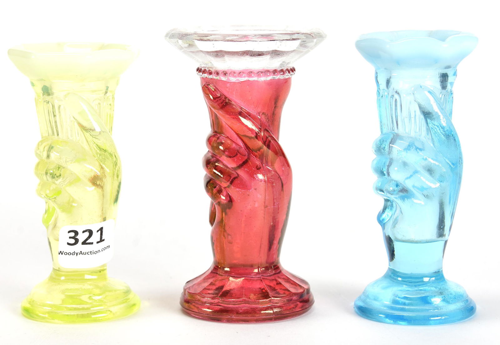 (3) Pattern glass "Hand" vases (1 of 4)